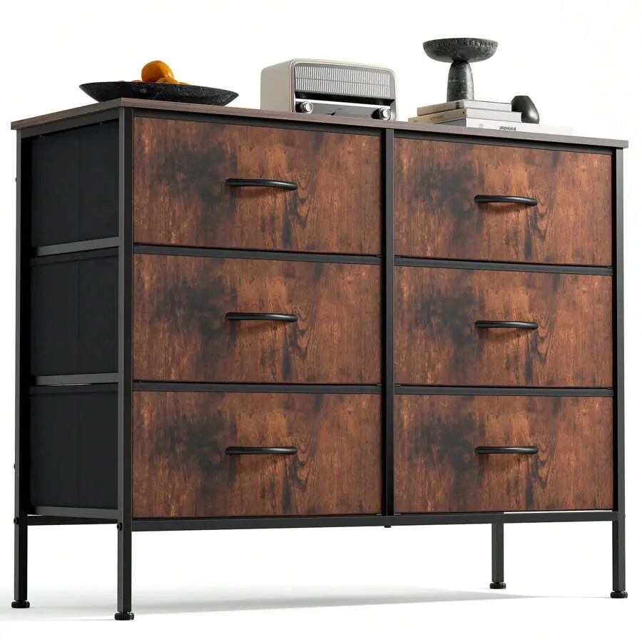 Dresser For Bedroom, 6 Drawers Dressers And Chests Of Drawers, TV Stand For Bedroom With Fabric Drawers, Kids Dresser Fabric Storage Dresser For Living Room,chabuildreark,farmhouse,coffee bar cabinet,lockable,,,unit,,jewelry,armoire,,towe,wooden,organizer