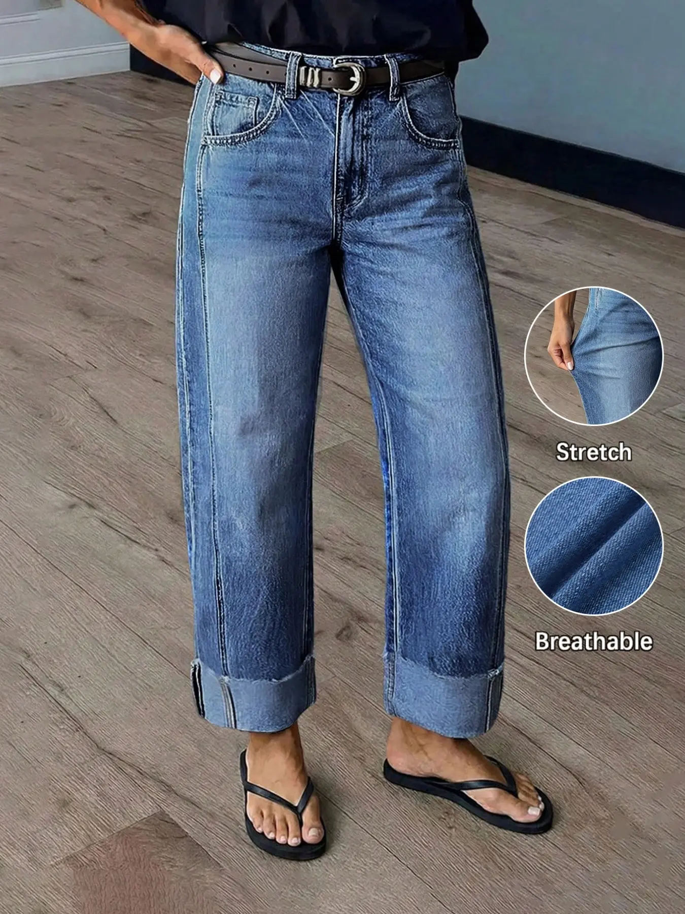 New Season Stretch Denim Straight Leg Pants, Women's Fashionable Washed Denim Jeans Casual, Versatile and Comfortable, Perfect for All Seasons, Ideal for Everyday Wear, Denim Clothing