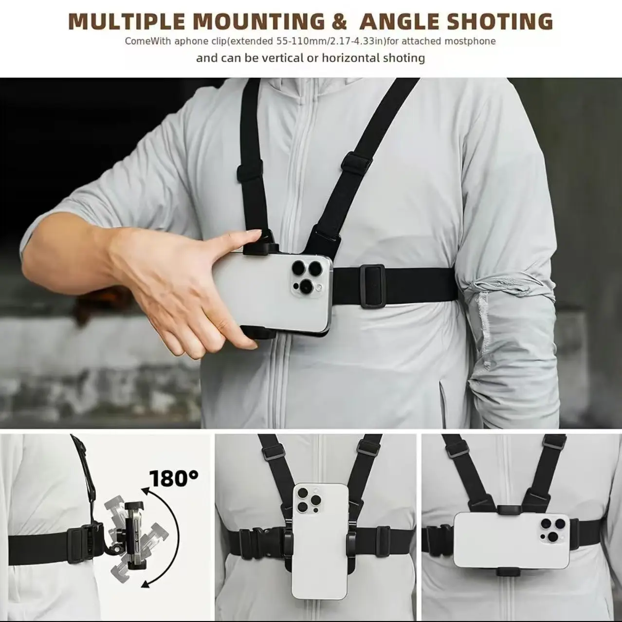 Adjustable Chest-Mounted Phone Holder, Outdoor First-Person Camera Mount, Sports Cycling Live Streaming Stand, Travel Vlogging Gear