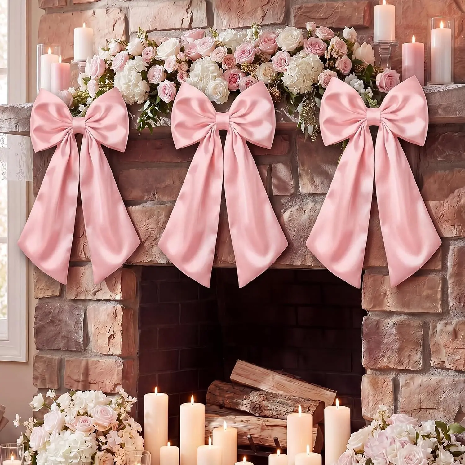 3 Pcs Large Pink Bow for Wedding Big Bows Decorations Pink Bow Tree Topper Hanging Wall Decor for Coquette Birthday Backdrop Bridal Shower Bachelorette Arch Staircase