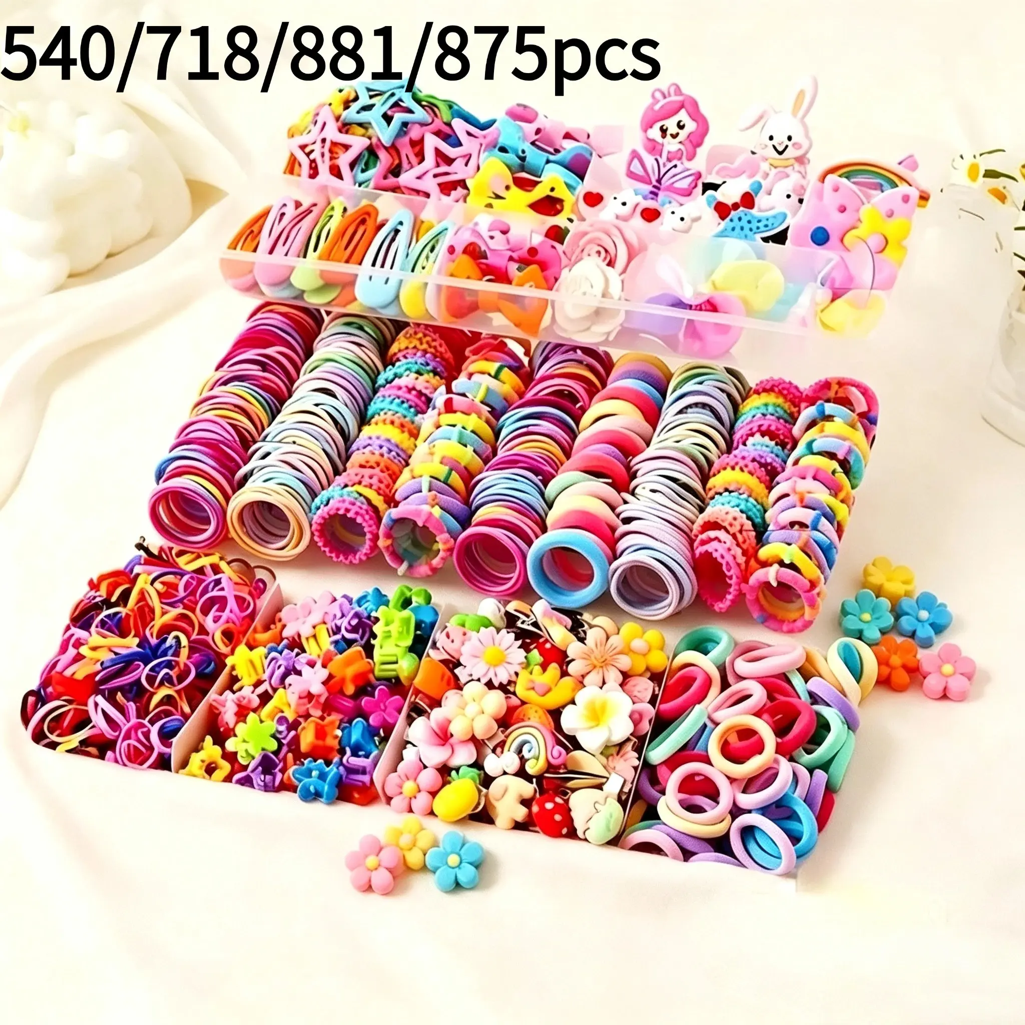 Dopamine Sweet Girl Hair Accessory Set, Includes Bowknots and Cute Flower Clips, High Elastic Bands, Butterfly Clips, Perfect Gift for Girls, Hair Accessories Kit, Hair Decor