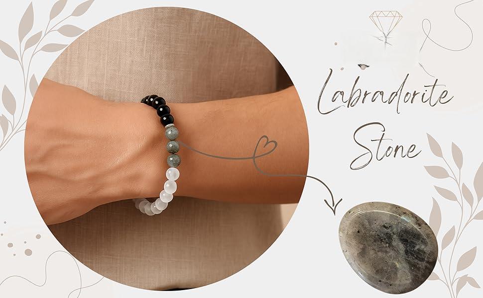 Obsidian Labradorite Cat Eye Stone Bracelet – Natural Healing Crystal Energy Jewelry for Protection, Balance & Positive Energy – Handmade Gemstone Beaded B