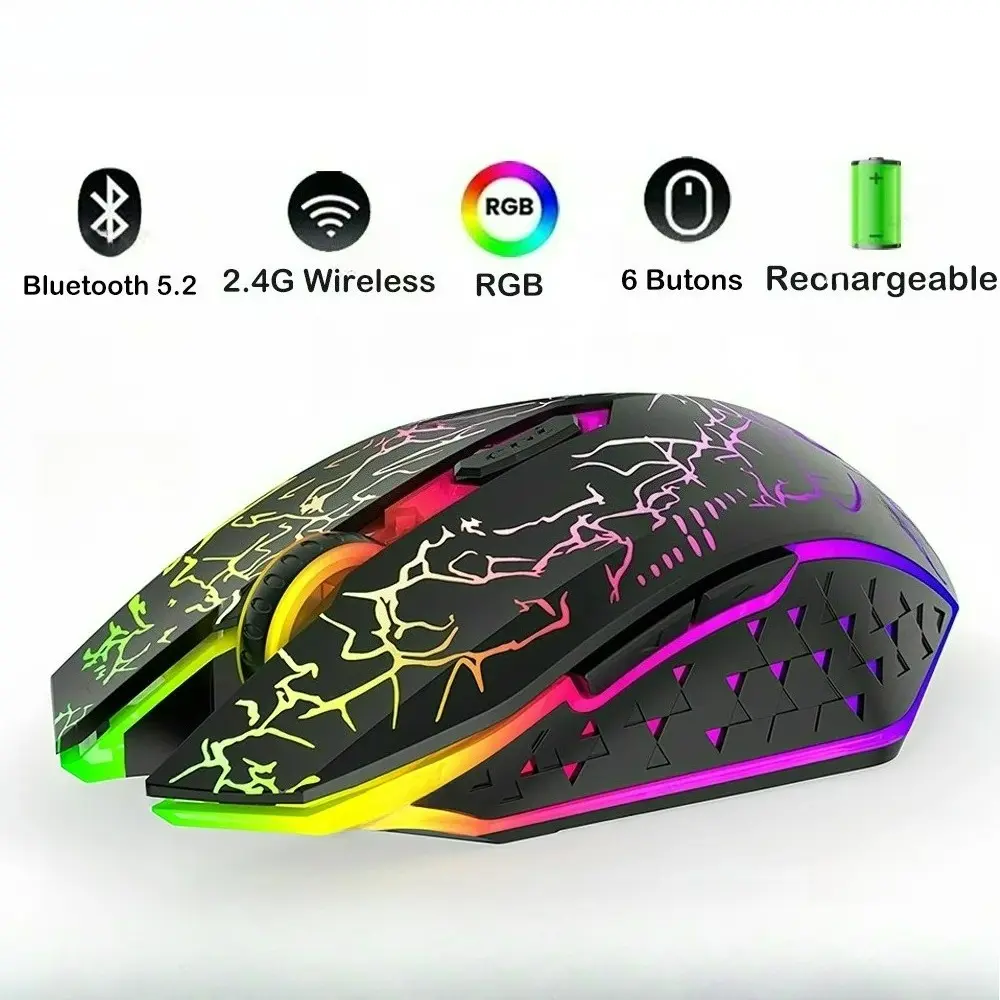 Bluetooth 5.2 Mouse RGB 2.4G Wireless Mouse Dual-Mode Gaming Mouse 6 Buttons Silent Mouse For MacBook Tablet Laptops Computer