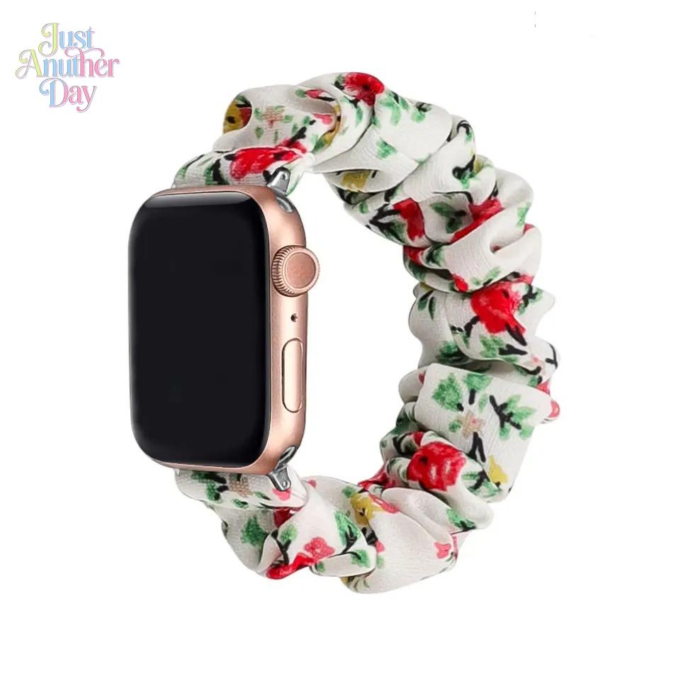 Cute Printed Scrunchie Watch Band – Elastic Replacement Strap for Apple Watch, Fits 38–49mm