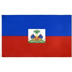 Haiti National Flag with Blue Red Horizontal Split and Central Coat of Arms Featuring a Palm Tree