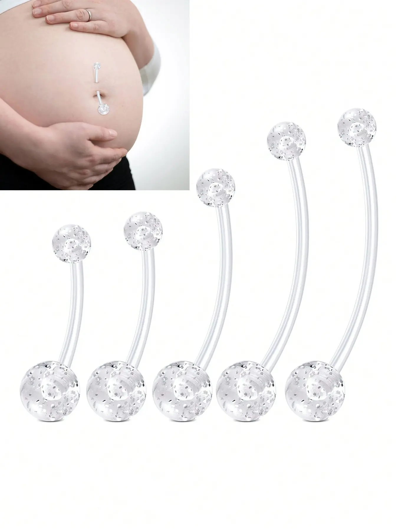 5Pcs Pregnancy Belly Button Rings Long Bar Sport Maternity Flexible Bioplast Clear Navel Belly Rings Body Jewelry Piercing Retainer For Pregnant Body Jewellery