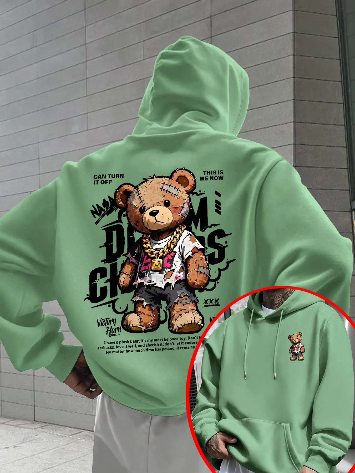 Men's Casual Hooded Sweatshirt with Pockets, Bear Print, Long Sleeve, Fall Winter Gift, Ideal for Friends, Husband, Boyfriend, Casual Graphic Hoodie