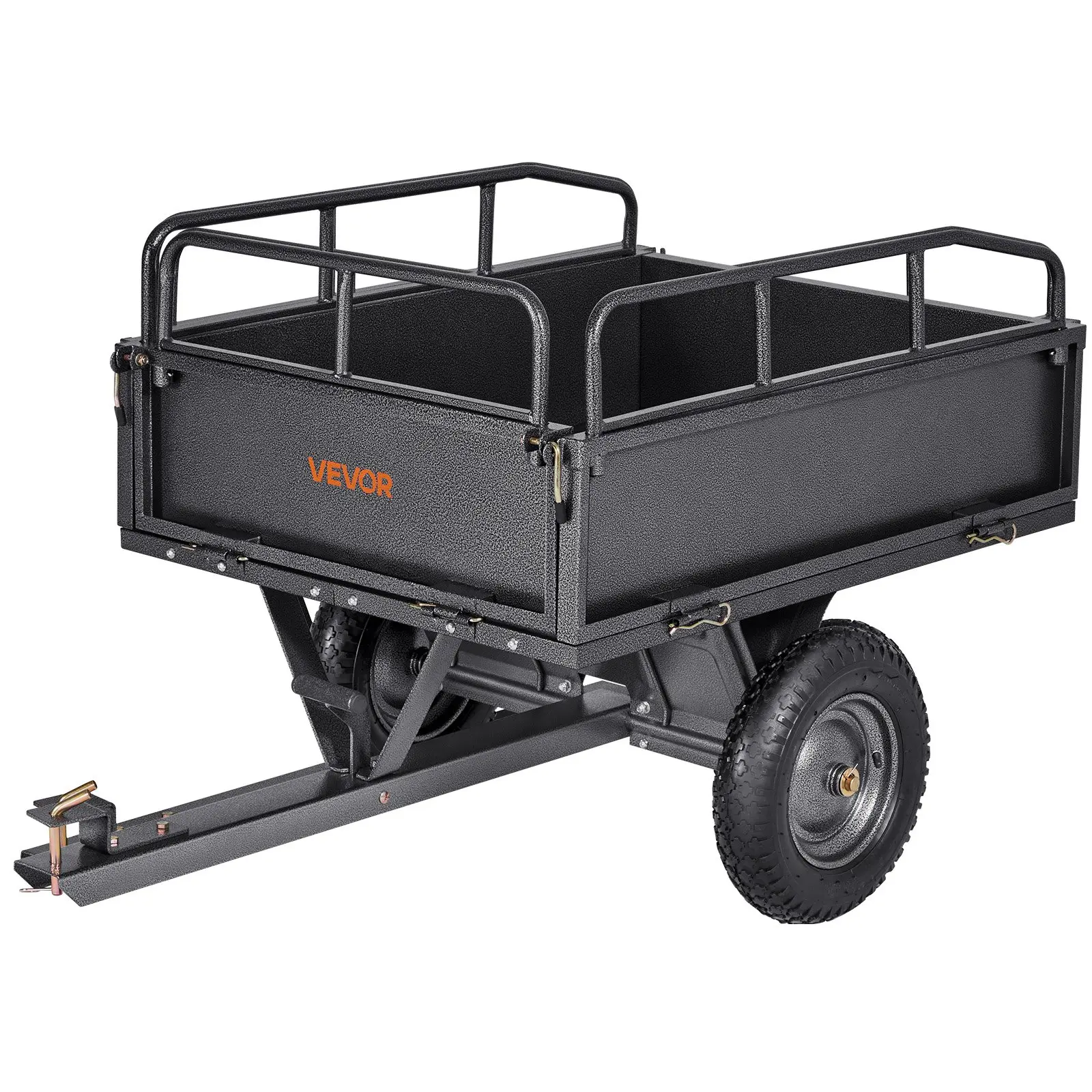 【toolupgrade】VEVOR Garden Utility Trailer, 10 Cu. Ft 500lbs Capacity, ATV UTV Hauling Trailer, Tow Behind Steel Dump Cart with 14" Tires, Hand Pull or Foot Pedal, Heavy Duty Yard Trailers for Lawn Mower Tractor