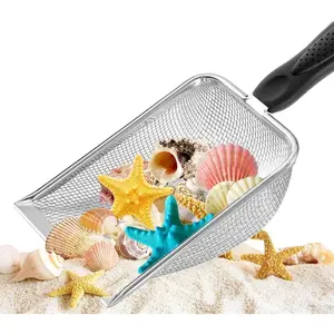 Beach Mesh Shovel, Shark Tooth Sifter Dipper  Shell Collecting, Kids Filter Sand Scooper  Picking Up Shells - Beach Snow Toys  Kids (Black)