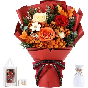 Flower for Delivery, Preserved  Bouquet, Orange Roses Bouquet, Real Long-Lasting Forever Birthday  Gifts for Mom    Day Christmas Graduation, Dark-Orange