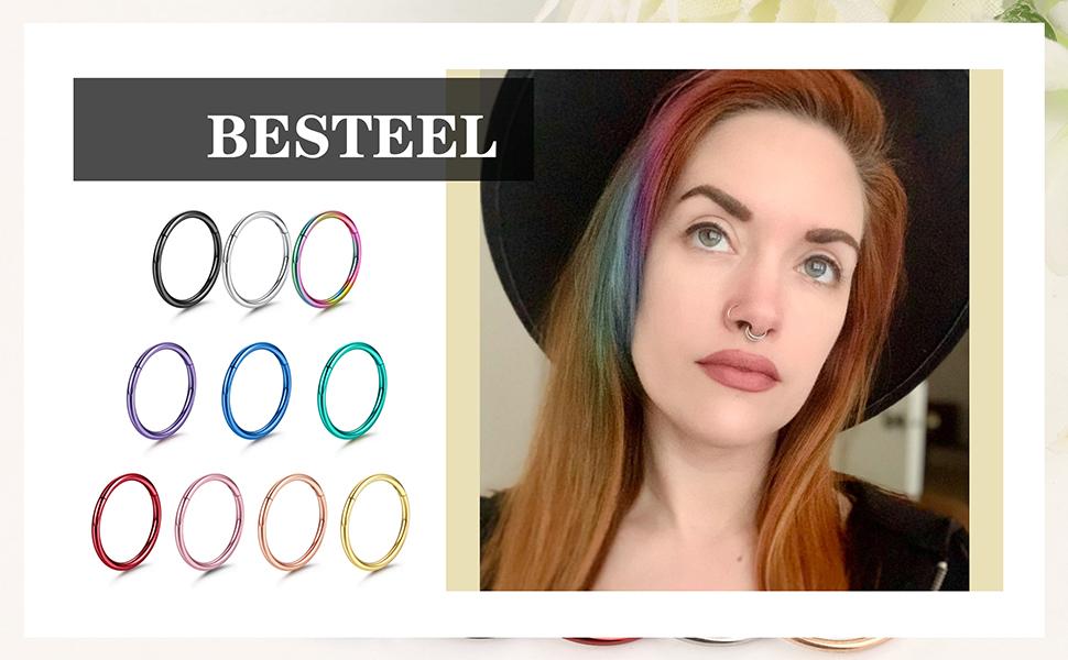 BESTEEL 10 Pcs 16G 18G Hinged Clicker Nose Rings Helix Cartilage Daith Hoop Earrings for Women Men Jewelry Septum Tragus Sleeper Conch Piercing Earring Set 8-12MM  Band Thin
