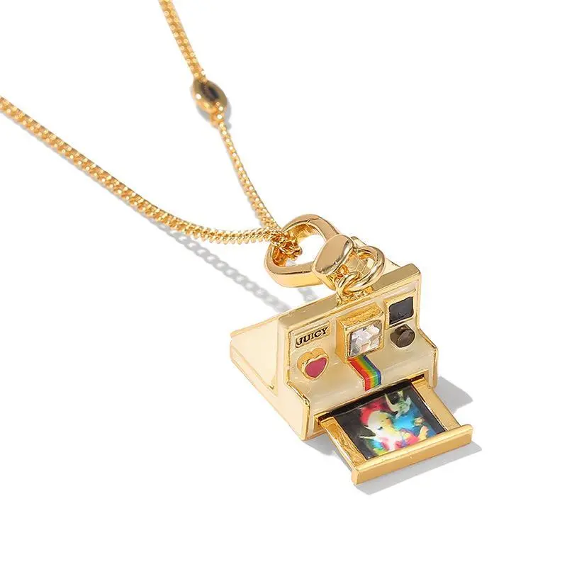 Vibecharm Retro Camera Pull-out Photo Locket - Gold-tone Interactive Instant Film Charm, Long DIY Multi-use Bag Charm & Necklace, Women's Funky Unique Accessories, Core Memories Mini Gift, Bag Charms
