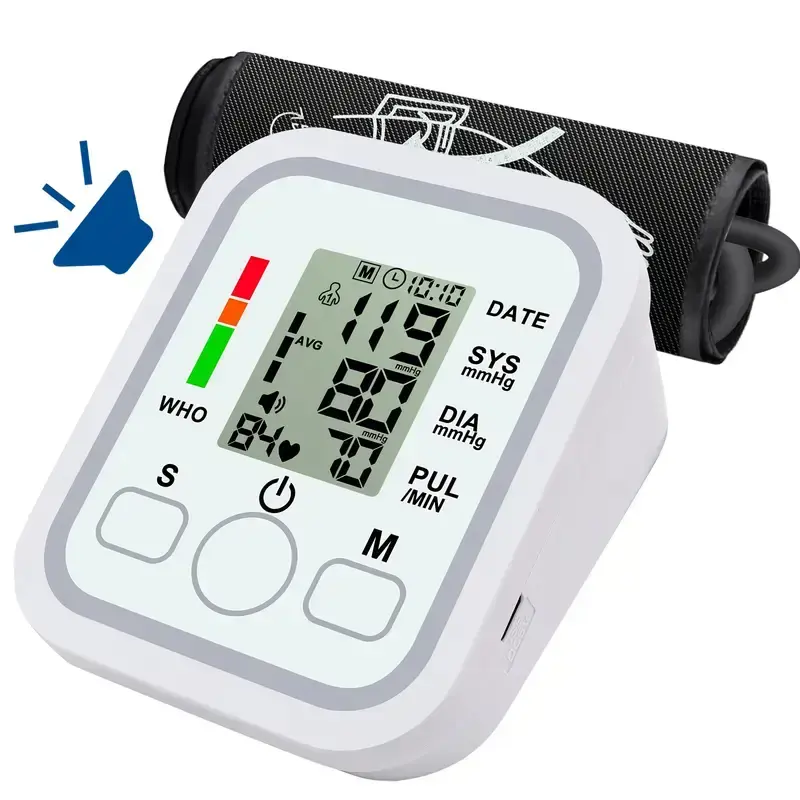 All-in-One Portable Upper Arm Blood Pressure Monitor – Large LCD Display, One-Touch Operation, Voice Reports, Hypertension Alerts, 2×99 Memory, Adjustable Cuff | Home & Travel Essential for Seniors, Pregnant Women & Blood Pressure Management
