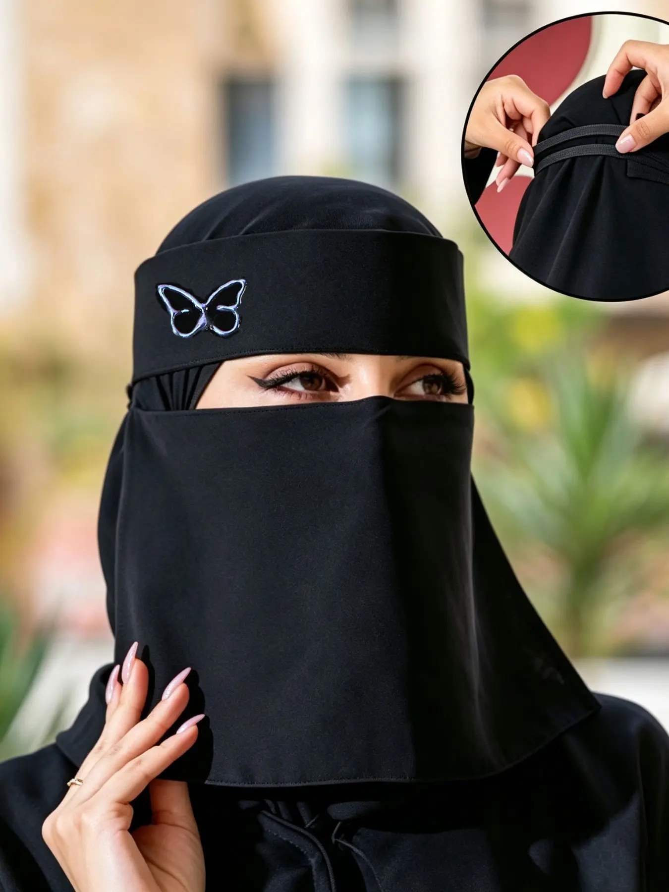 1pc Butterfly Print Elastic Veil, Lightweight Breathable Niqab Mask, Elegant Evening Accessory, Perfect for Daily Wear and Abaya