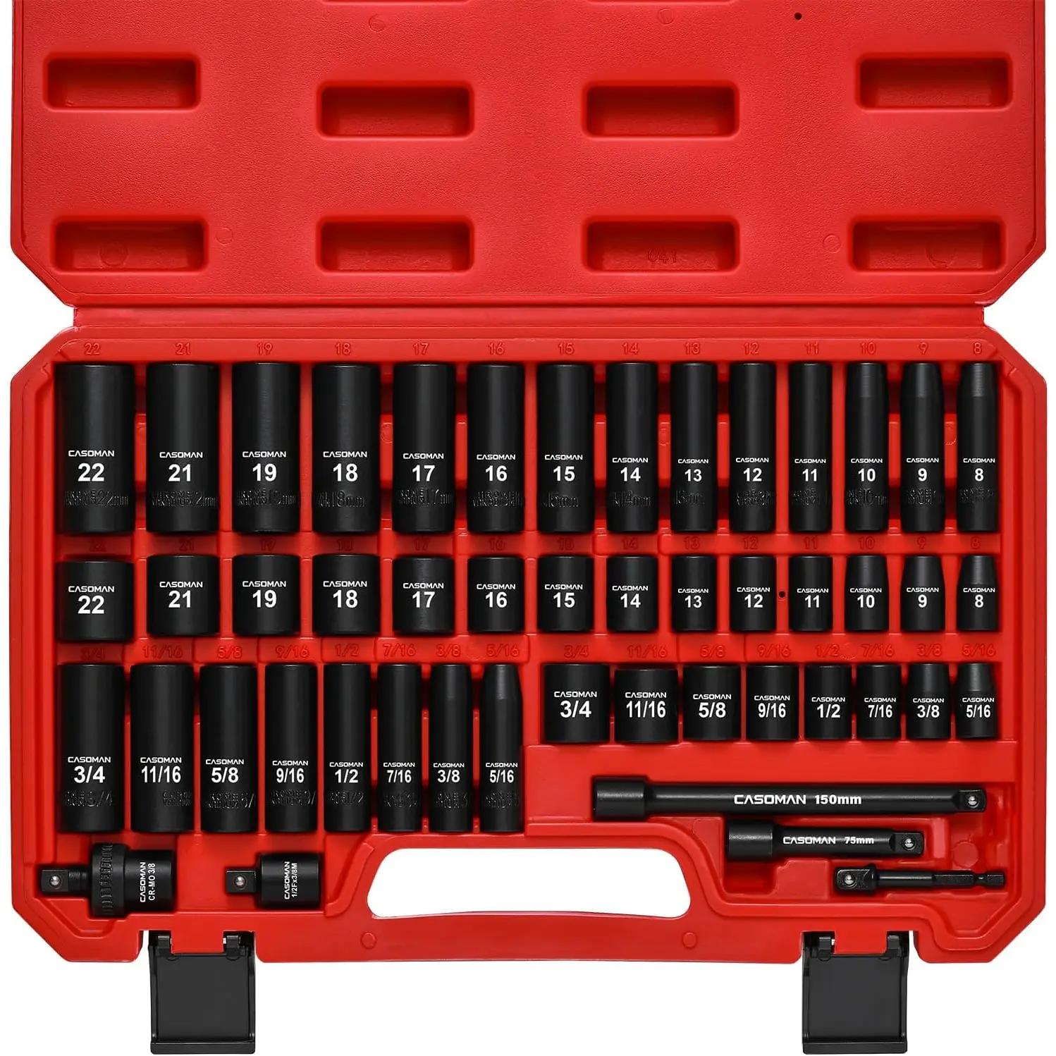 3/8" Drive Impact Deep Socket Set with Wrenches, 49-Piece Laser Etched Multi-Size 6-Point Cr-V Steel Set (SAE 5/16"-3/4", Metric 8-22 mm) for Home Supplies, Socket Wrenches, High Contrast