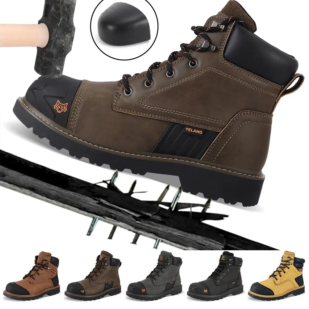 Men's Steel Toe Safety Work Boot Non Slip Comfortable Leather Boots Puncture-Proof Outdoor Breathable Mens Boots Footwear Men Work Shoes