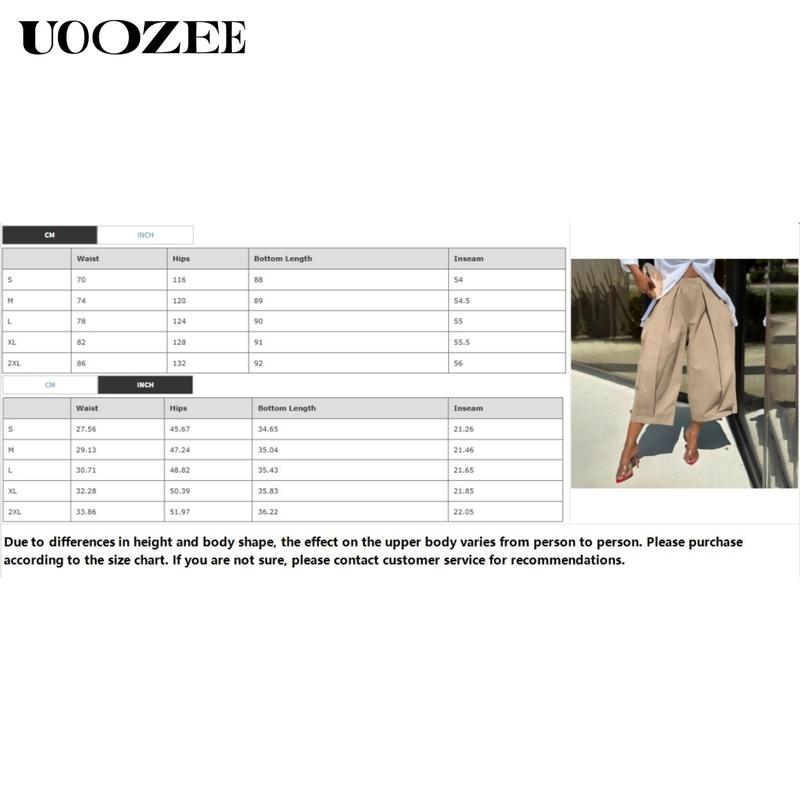 UOOZEE Women's Khaki Loose Multicolor Cropped&Long Trousers 100% Cotton Soft Summer&Autumn/Winter Comfortable Breathable Fabric Elastic Waistband Lantern Pants with Pockets Casual Style Bottoms Outfit Minimalist Spring Basic teacher outfits