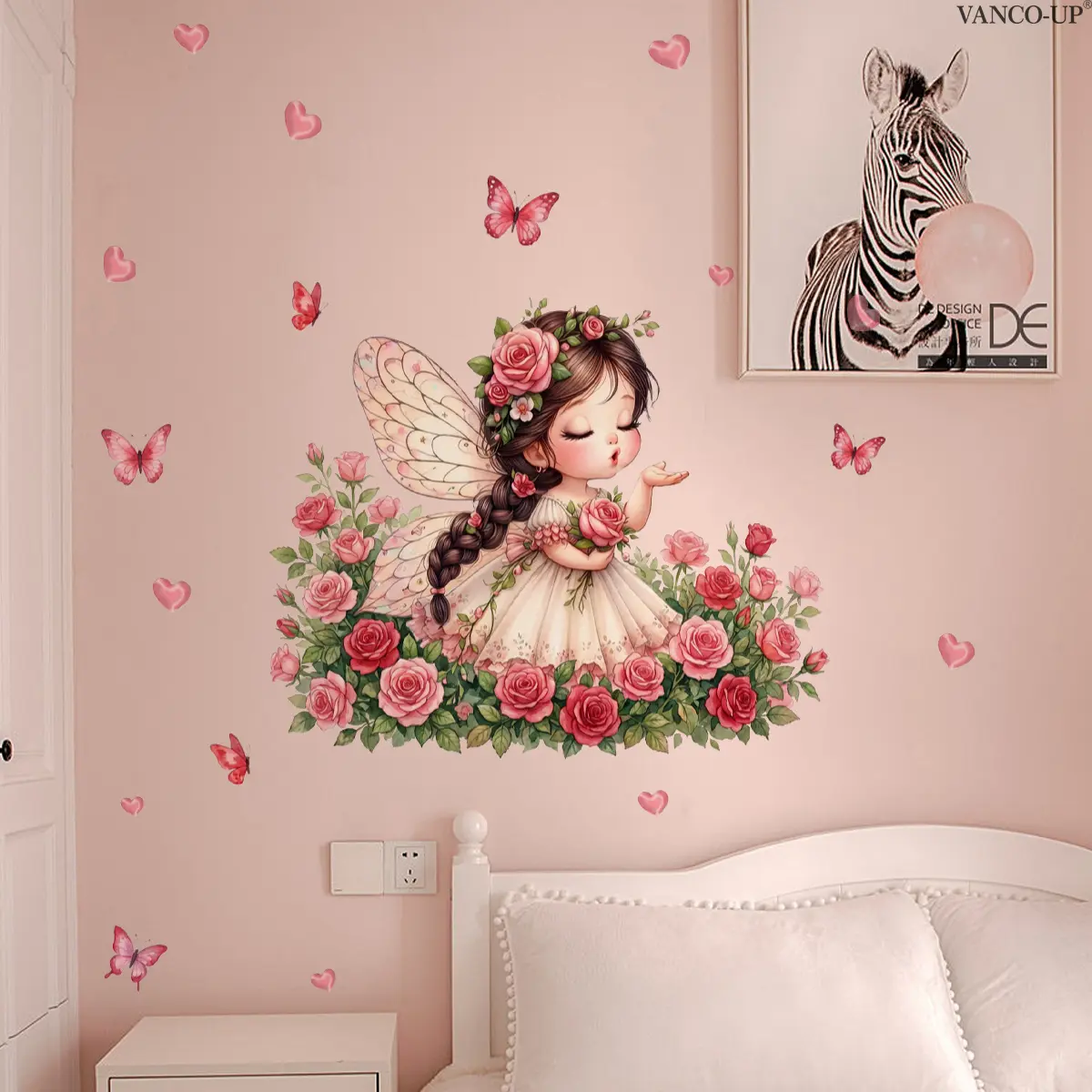 2Pcs Set (30*60cm) Romantic Flower Fairy Decorative Decal Wall Art Flower Decals for Walls Stickers for Living Room TV Wall & Entryway Decor