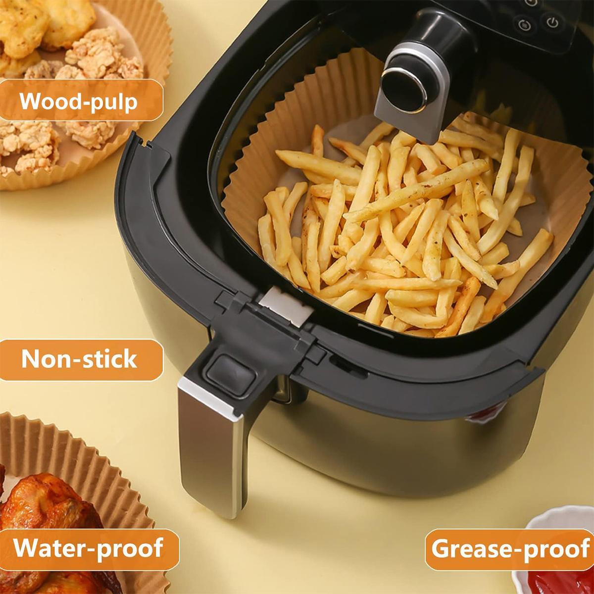 Air Fryer Paper Liners, 100Pcs Parchment Paper, Air Fryer Liners Disposable for Microwave, Non-Stick Air Fryer Liner Square Free of Bleach (6.3IN) Baking Supplies Kit Bakeware