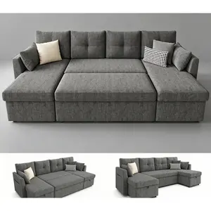 2-3 Packages  Oversized Sleeper Sofa Couch, 106 inch 2 in 1 Pullout Couch Bed with Double Storage Chaise, Sectional Sleeper Sofa Bed with Side Pocket for Living Room # daybed