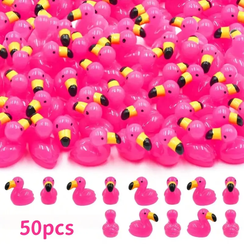 50 Mini Resin Flamingo Ducks, Cute Flamingo Statues for Cake Decoration, Garden, Dollhouse, Landscape, Aquarium, DIY Resin Sculptures