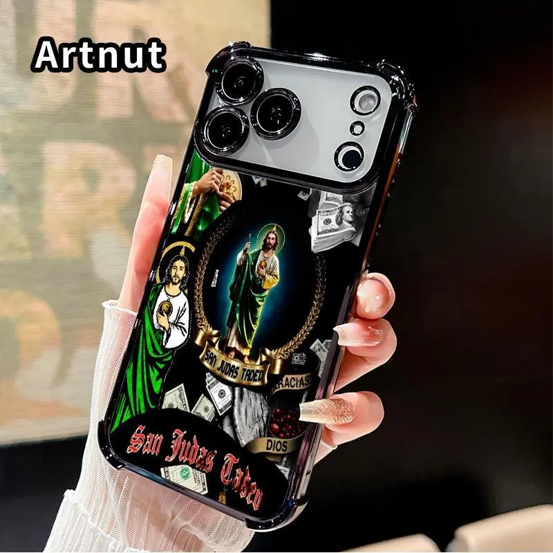 Saint and Dollars Pattern Phone Case Compatible with iPhone 17 Pro Max 16 15 Plus Air 14 13 12 11 E Featuring Strengthened Four Corners Soft Back for Drop Protection