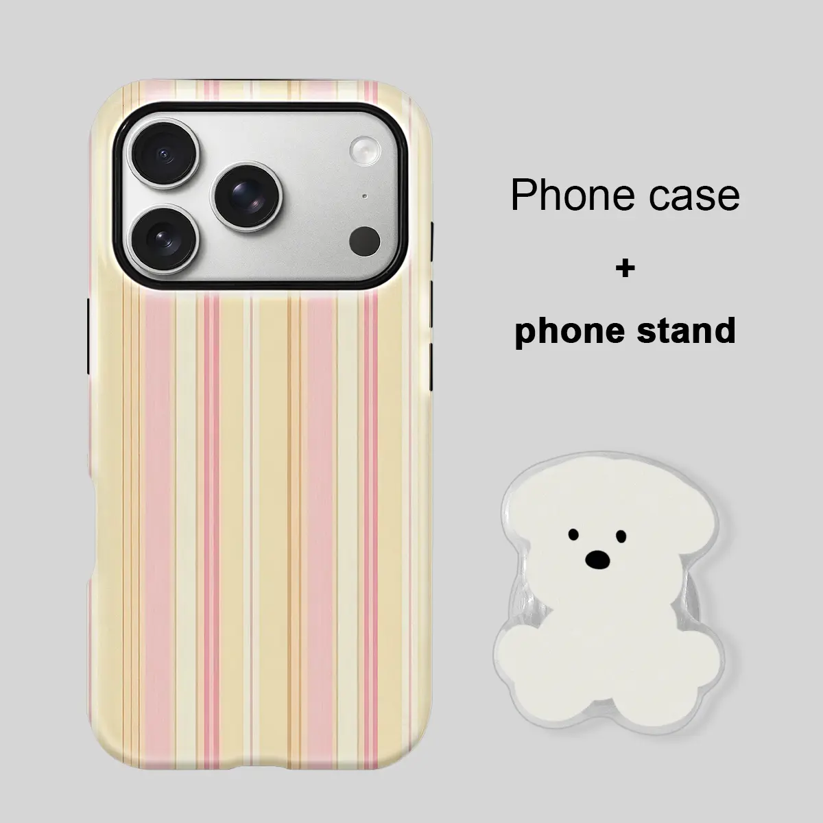 Striped Kawaii iPhone Case with Cute White Dog PopSocket Grip, Raised Lens Shockproof Cover, Fashion Outfit Accessory & Birthday Gift for Girls, Compatible with iPhone 17 Pro Max/17 Pro/16 Pro Max/15 Plus/14/13/12/11