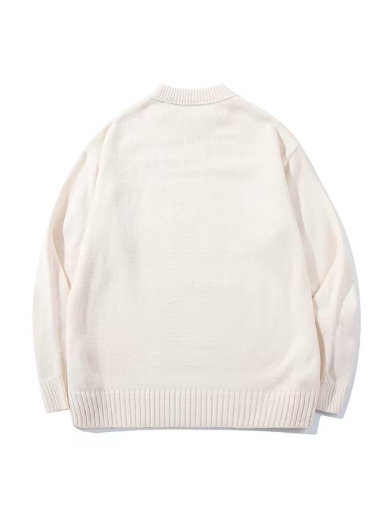 Men's Heart Embroidery Drop Shoulder Sweater, Casual Comfy Pullover, Loose Casual Long Sleeve Round Neck Jumper for Fall & Winter, Fashion Men's Knitwear for Daily Wear