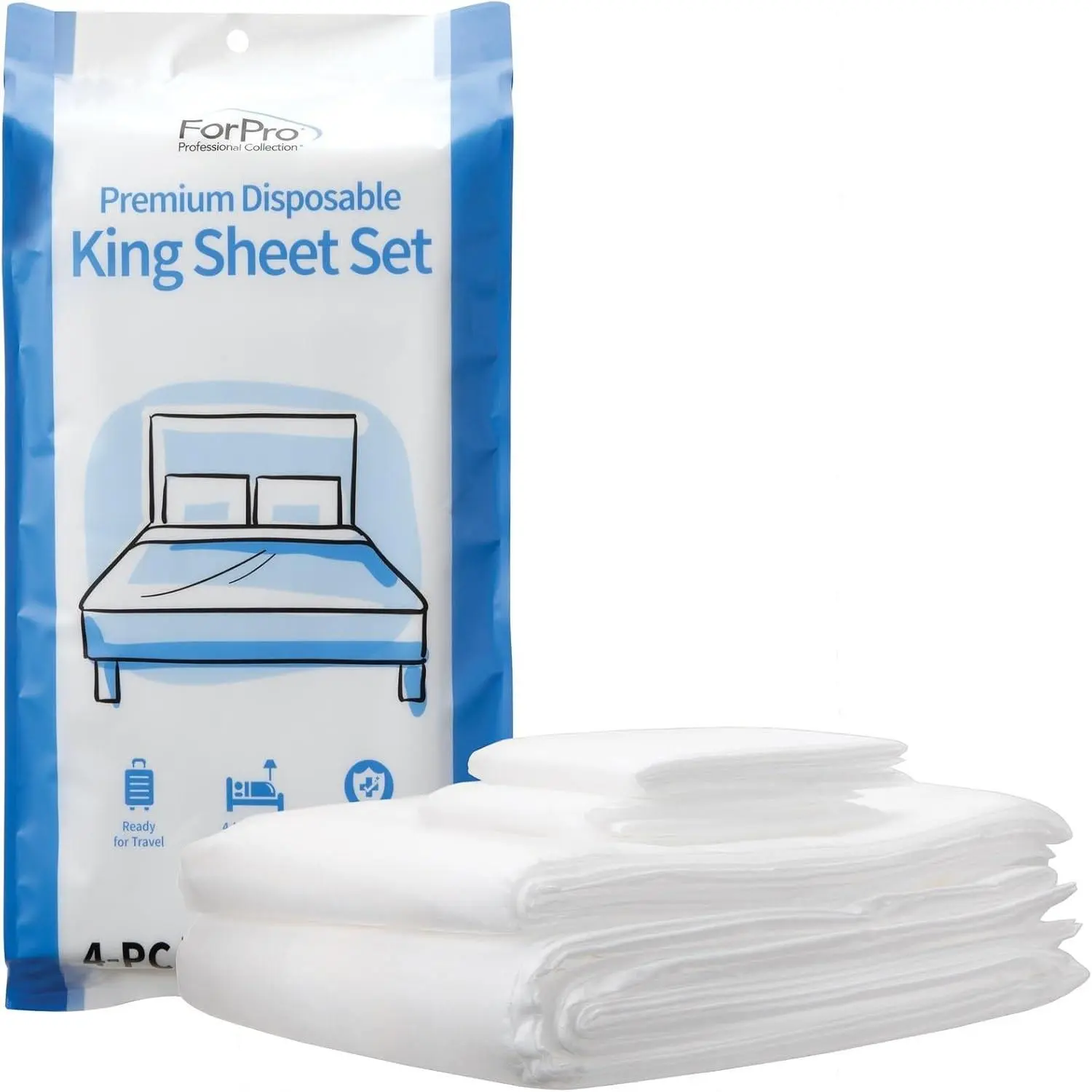 Premium Disposable Sheet Set, 4-PC King Size Bedding for Travel, Includes Bed Sheet, Duvet Cover and Two Pillowcases, WhiteGift