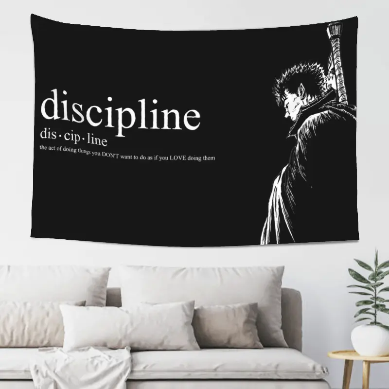 Anime Style Discipline Tapestry - Inspirational Decorative Lightweight Peach Skin Fabric Photo Artwork, 60in x 40in Single-Sided Gym Wall Hanging for Bedroom, Workout Room, Home Decor Gift