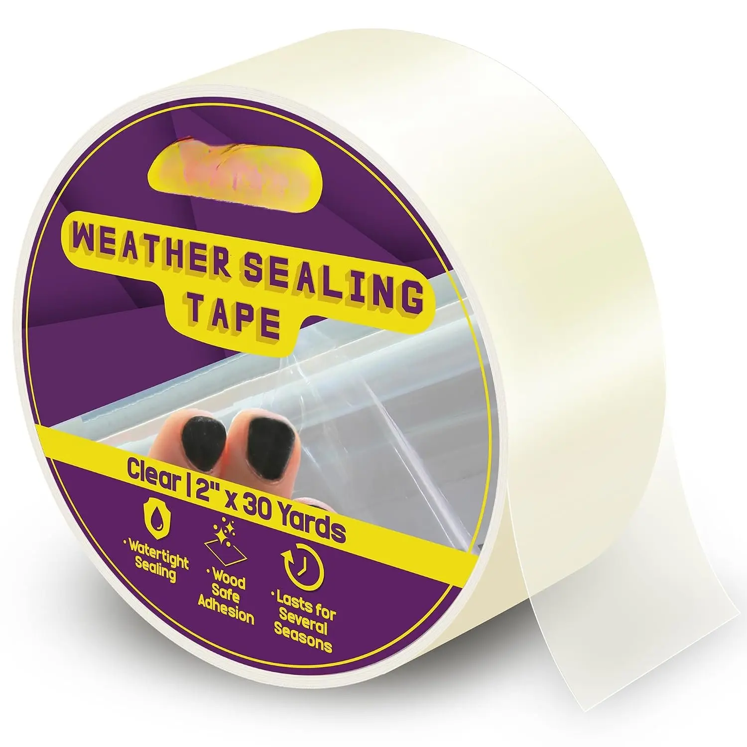 Transparent Window Weather Sealing Tape, 2-Inch x 30 Yards, Clear Window Draft Isolation Sealing Film Tape- No , Surface-Safe, -Safe, Removes Cleanly