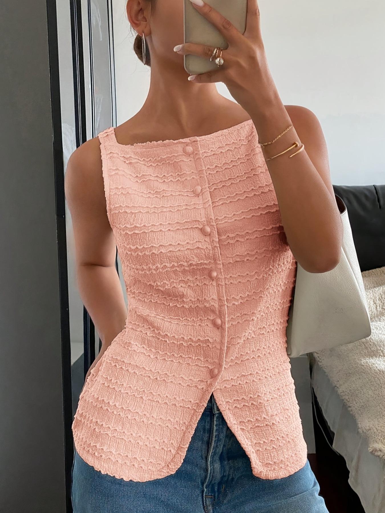 Women'S Plain Button Front Vest Top, Elegant Fashion Casual Sleeveless Outerwear For Daily Outdoor Wear, Women Clothing For Summer