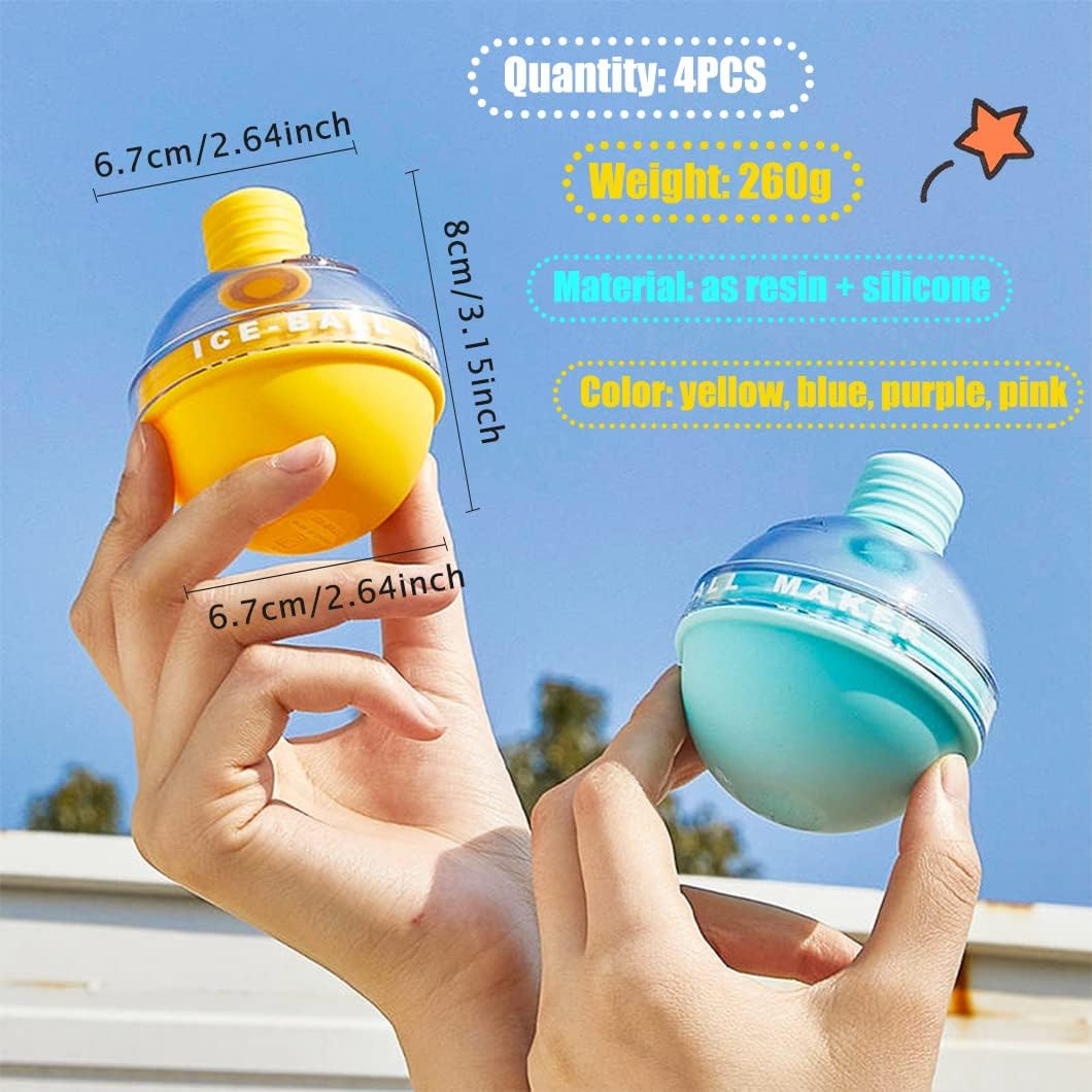 Ice Ball Maker, Ice Ball Molds, Ice Ball Trays, 4 Counts/set Round Ice Cube Maker with Lid, Large Ice Cube Maker for Whiskey, Cocktails and Homemade