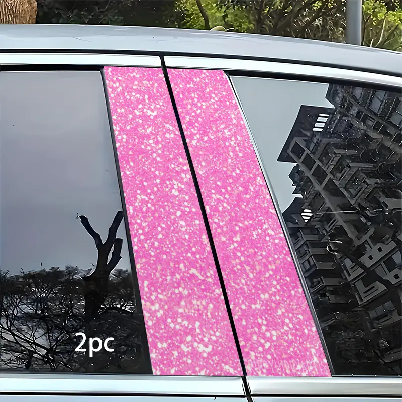 2pcs Car B-Pillar Stickers, Pink Background with White Glitter Dots, DIY Cut-to-Fit B-Pillar Decals, Suitable for Sedans, SUVs, and Trucks, Vehicle Exterior Decoration and Structure Protection, Semi-Matte Finish