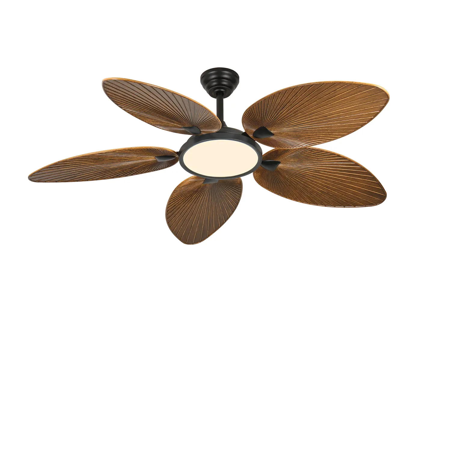 ARCH 52 Inch Tropical Ceiling Fan with LED Light Remote Control, Palm Leaf Design 5 Reversible Blades, Walnut Brown ABS, Quiet Reversible Motor, 3 Color Temperatures, Timer, for Living Room Bedroom Patio, Walnut Color Options, ABS Material