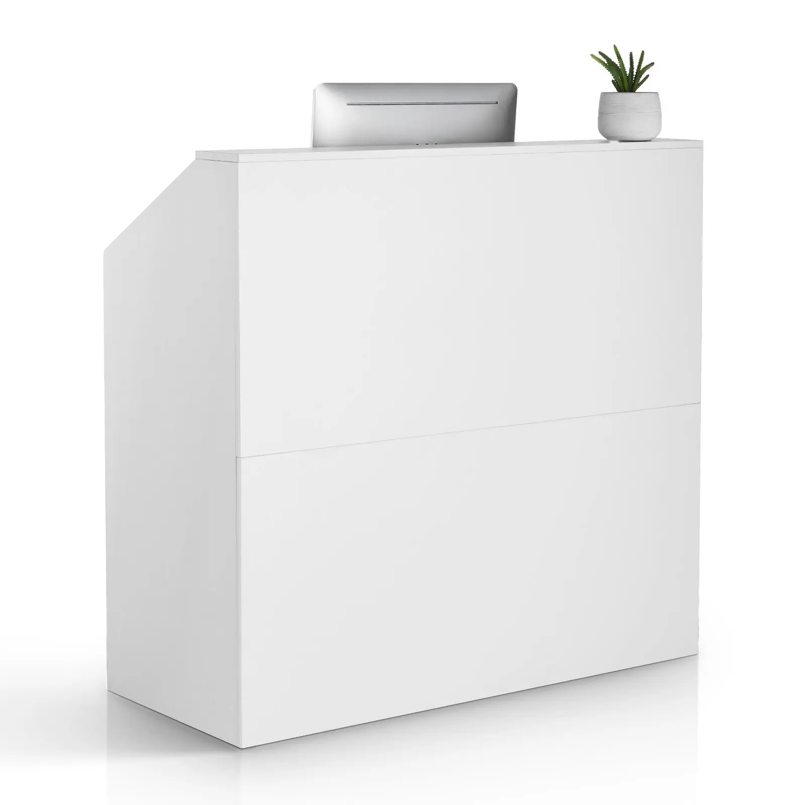Reception Desk, 46 Inch Rectangular Front Counter Table For Office, Lobby, Retail Store, Checkout Area, Front Desk And Customer Service Counter, Beauty Salon Reception, White, Durable Steel Frame, Easy Assembly