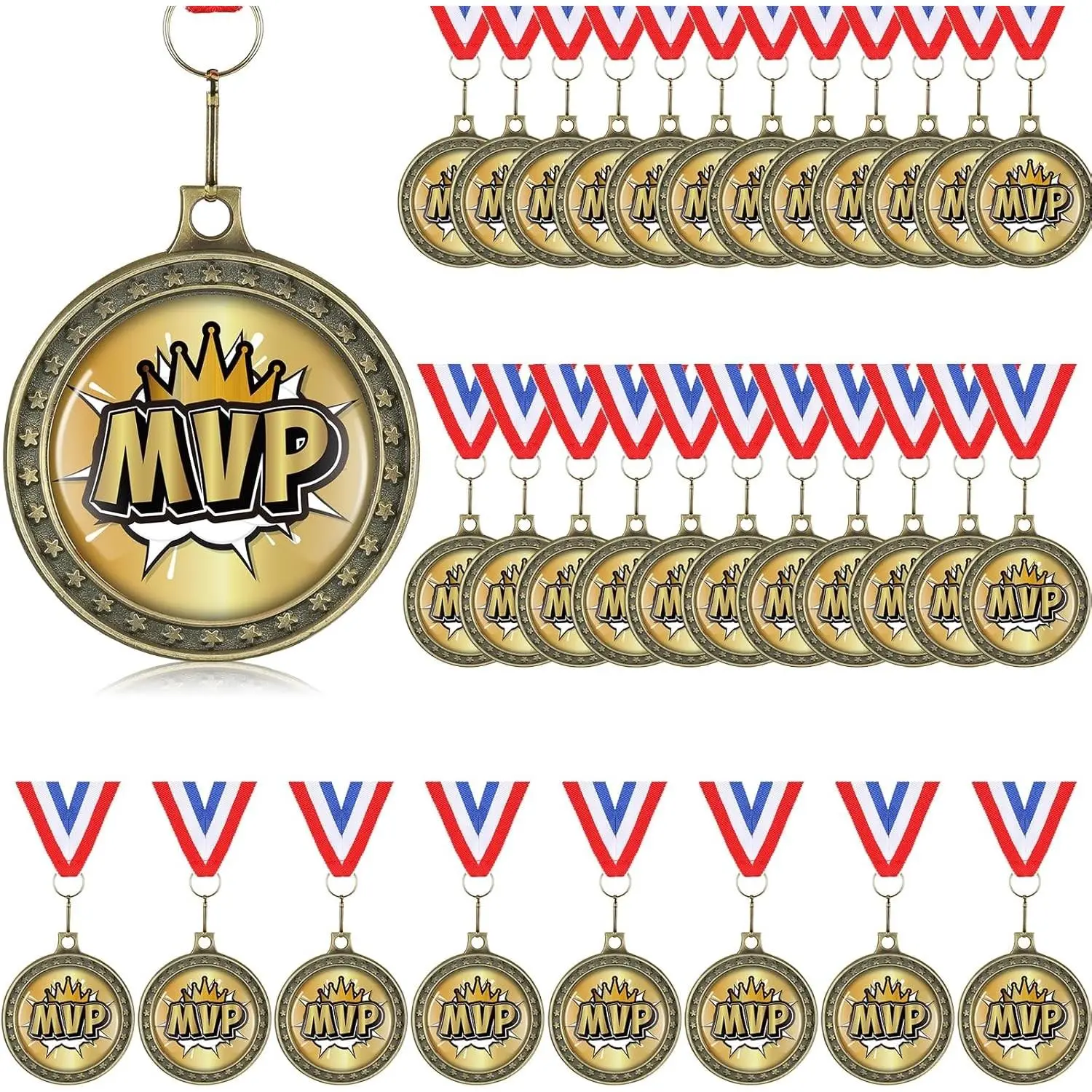 MVP Champion Award Medals with Neck Ribbons, for Softball Baseball Football Soccer Basketball Players Teams, Sports Victory Achievement Winner Gift