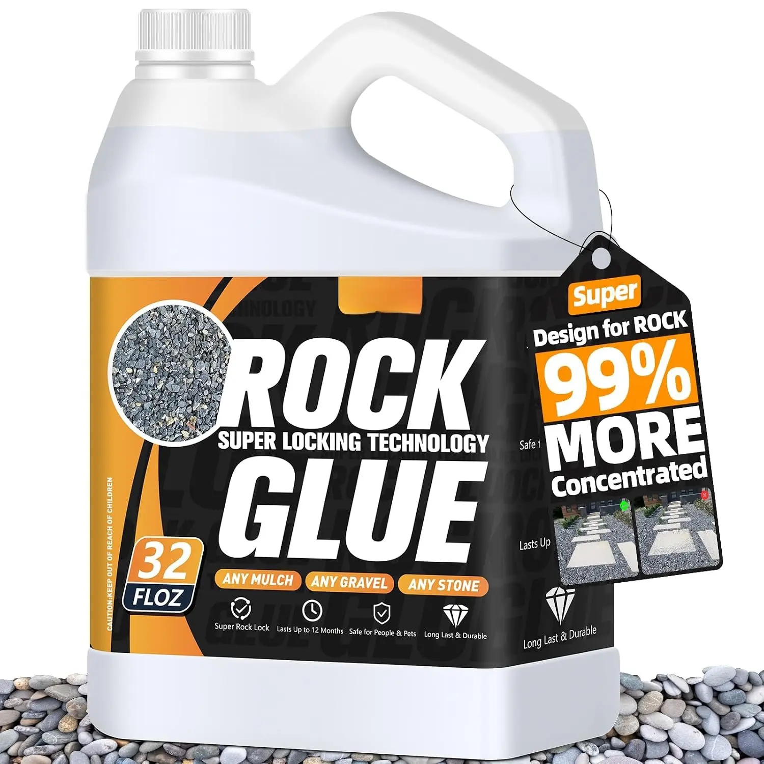 Rock Glue, 32OZ 99% Stronger Bond & 3X Coverage vs Regular Formulas, Mulch Binder for Landscaping, Stronger Hold for Mulch, Pine Straw, Pea Gravel Stabilizer– Landscaping Binder