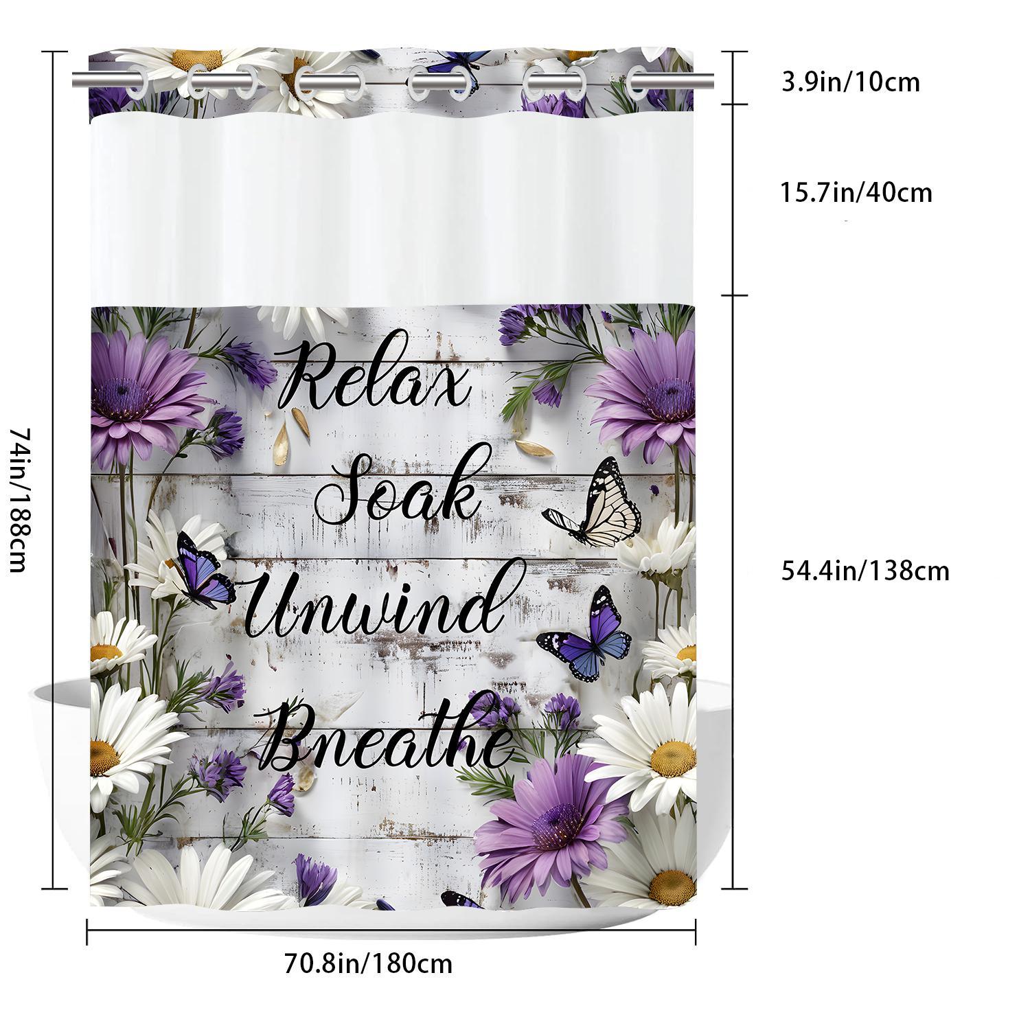 Floral Butterfly Letter Pattern Shower Curtain, 1 Count Waterproof Shower Curtain with Hooks, Bathroom Decor Supplies for Home Hotel Salon Dormitory
