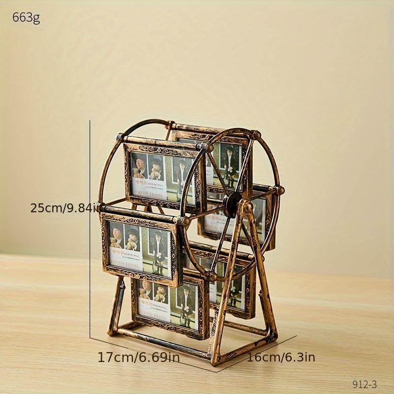 Vintage Rotating Wheel Picture Frame Set, 1/4 Counts Photo Display Frame, Photo Organizer for Home Office School Dormitory & Bedroom Decor, Classic Rectangular Frame, Home Decoration, Sturdy Frame, Vintage Picture Frames