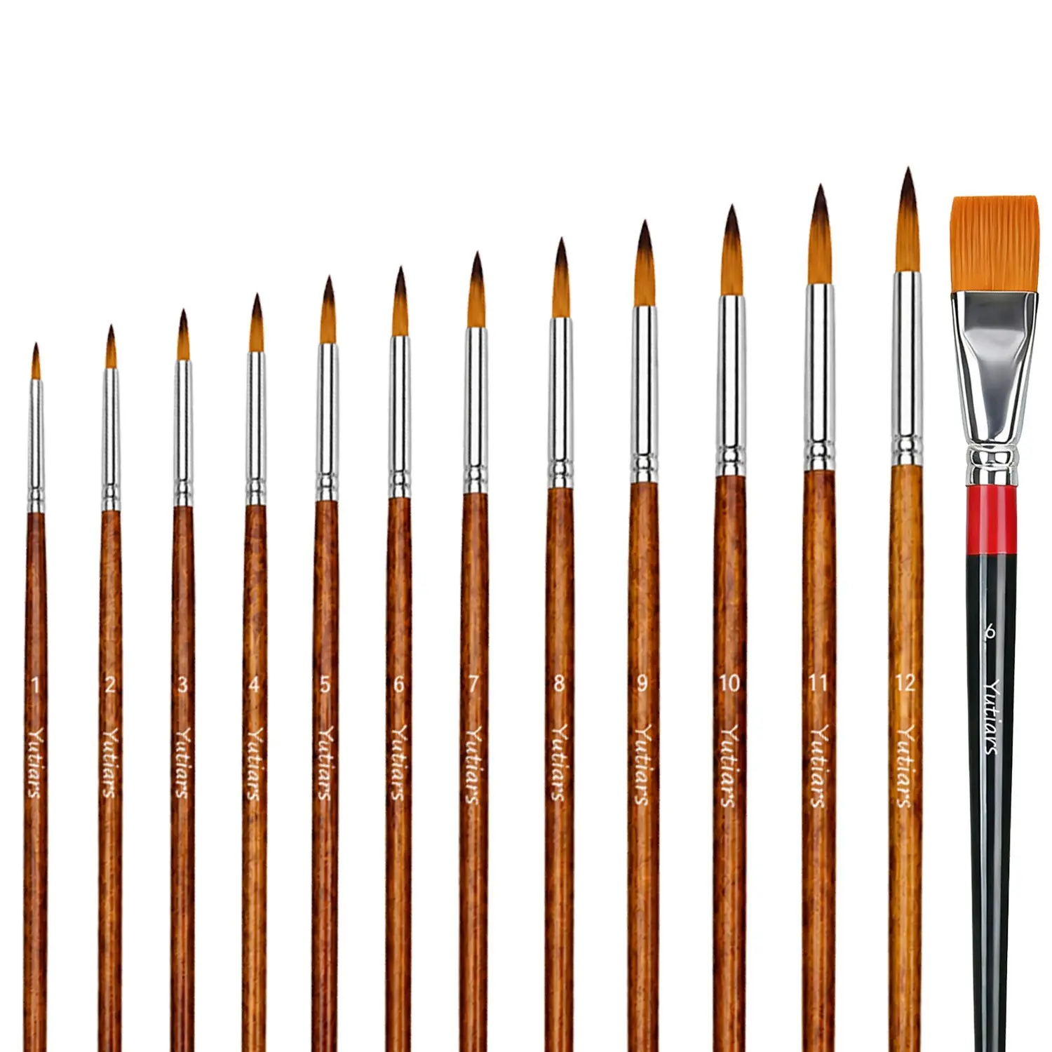 13PCS Painting Brush Set, Fine Detail Brushes with Sharp Tips + Flat Brush, Multi Size Art Brushes for Precision Painting, Canvas, Illustration, Crafts and Hobby Projects
