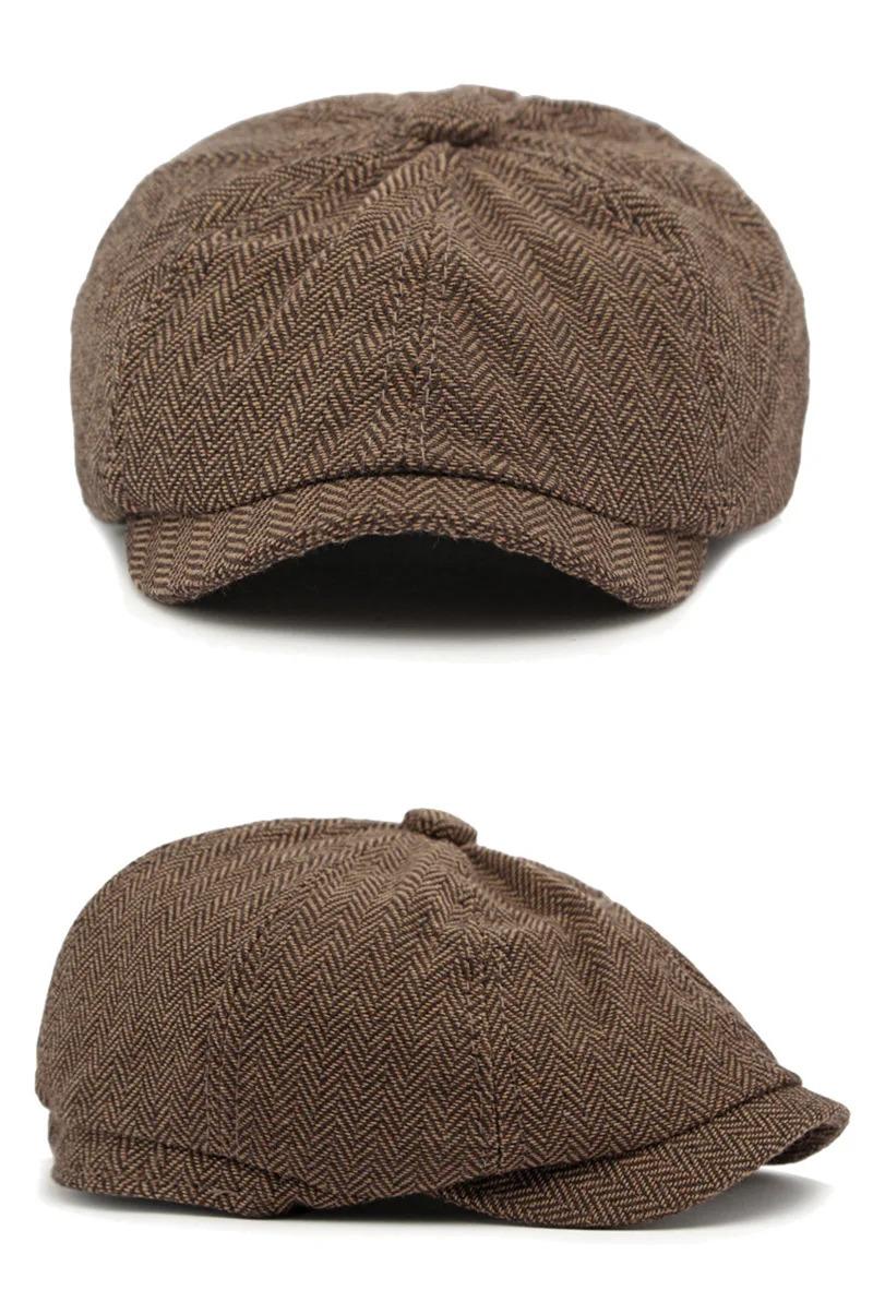 Twill Flat Cap for Men Women Herringbone Newsboy Caps British Style Octagonal Hat Solid Green Red Detective Cabbie Beret Hat