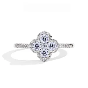 Loveden Four Leaf Clover Cluster Diamond Ring, Full Pave Zircon Stackable Band, Elegant Engagement Wedding Promise Ring for Women