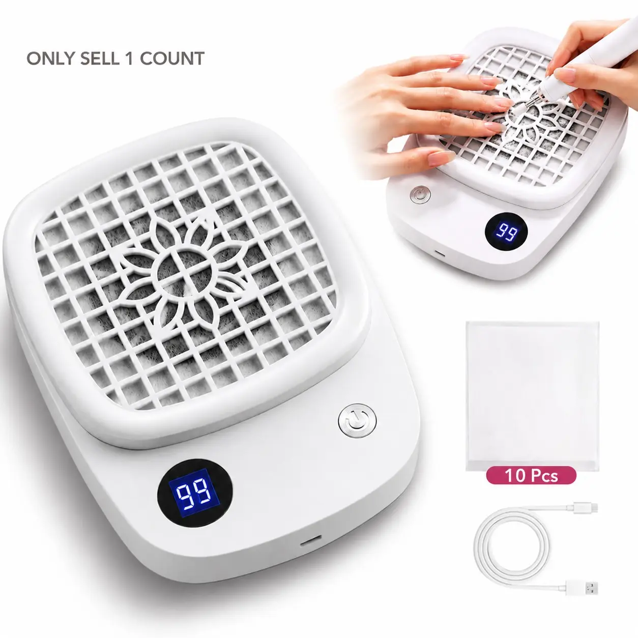 Portable Nail Dust Collector with 10 Filter Pads, Compact Vacuum Fan for Beginners, At Home Manicure Pedicure Cleaning Tool