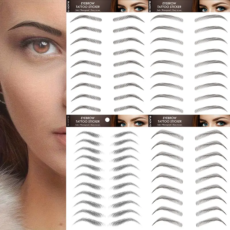 4 Pcs 3D Realistic Wild Brows, Waterproof Long-Lasting Fake Eyebrow Stickers, Easy Apply Remove, 1-7 Days, Party Makeup Quick Fix