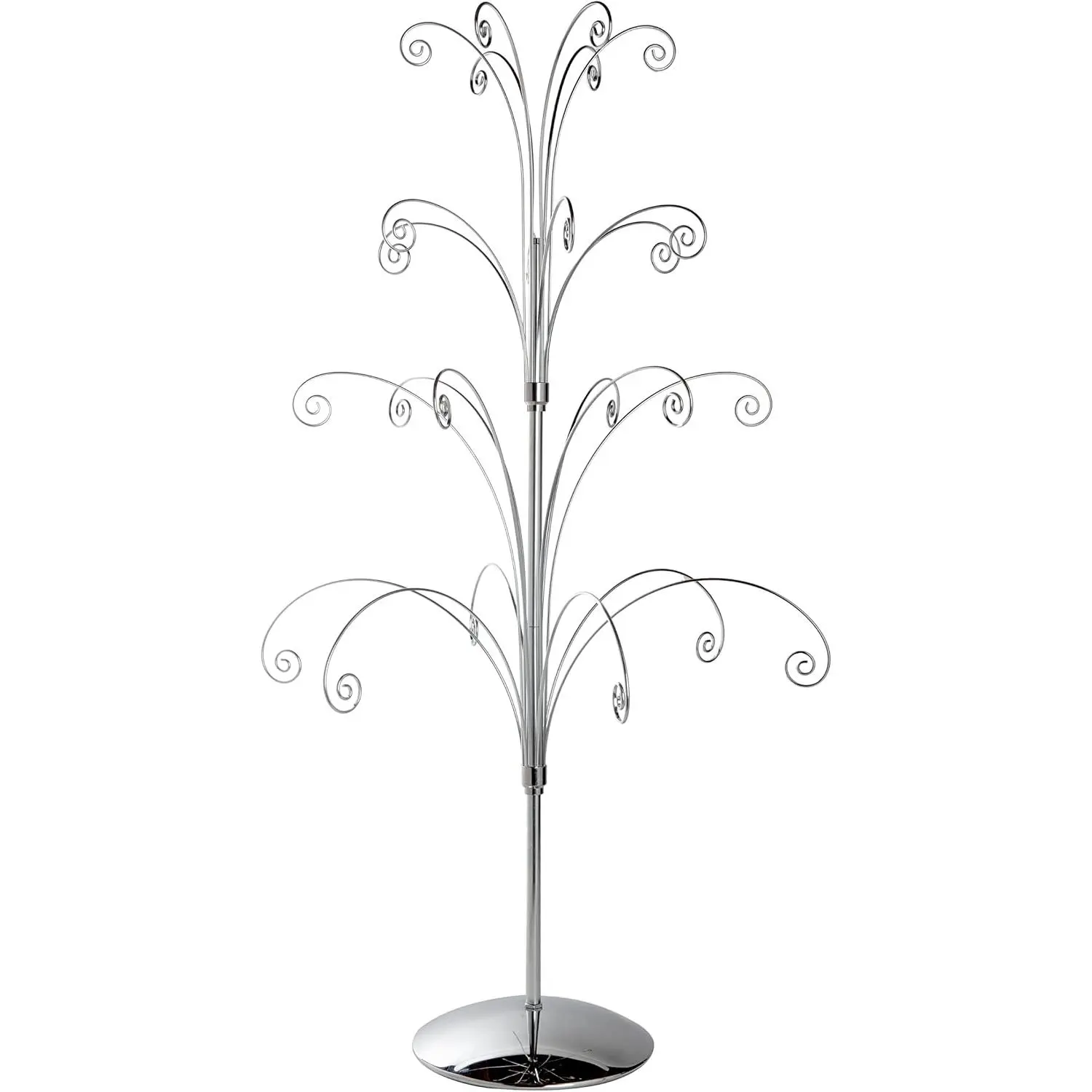 36 Inch Tall Ornament Display Tree, Bright  Chrome Plated, Holds 24 Ornaments