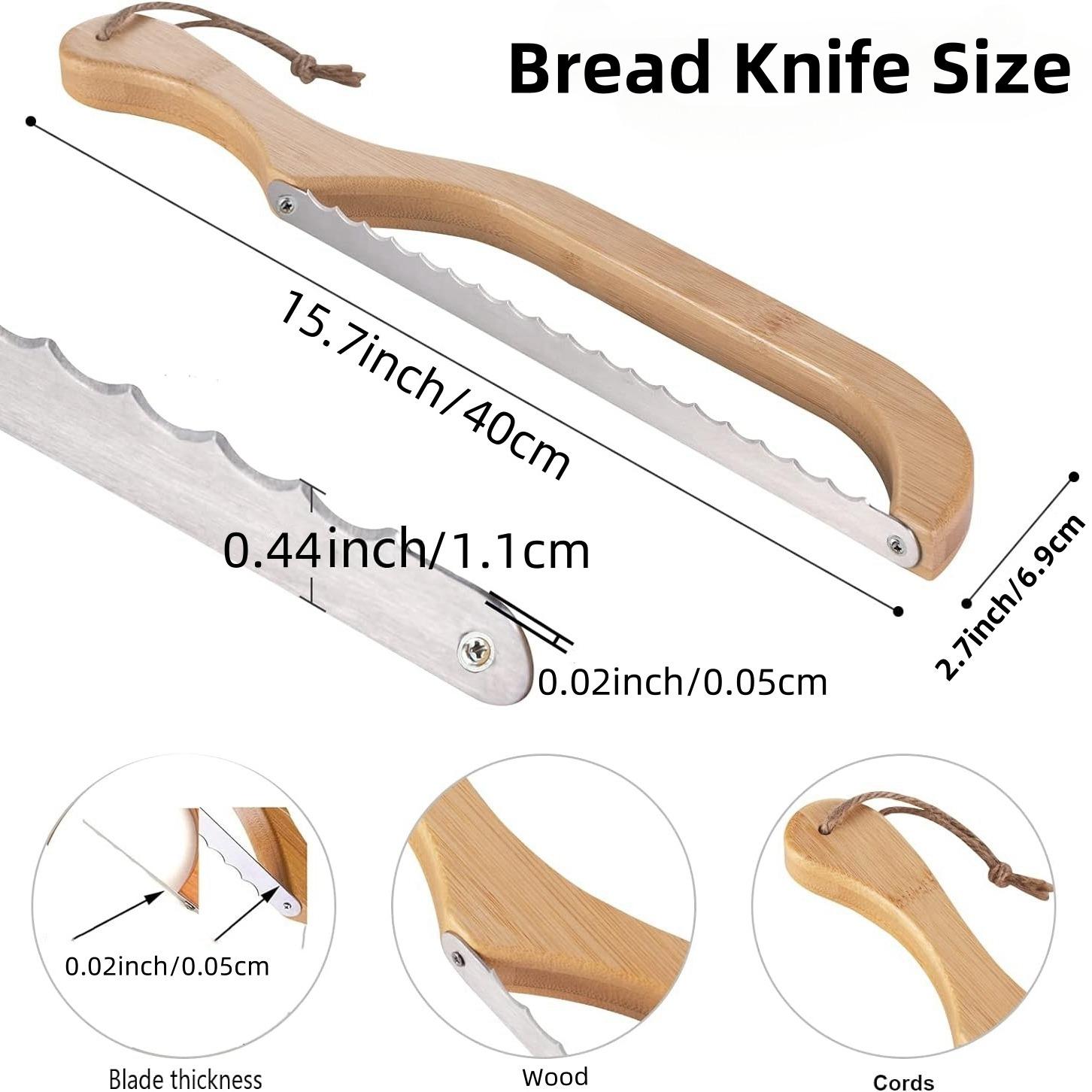 Wooden Bread Knife, 1 Count Stainless Steel Bread Slicing Knife with Hanging Rope, Bread Knife for Homemade Bread Sourdough Bread, Stainless Steel Knives