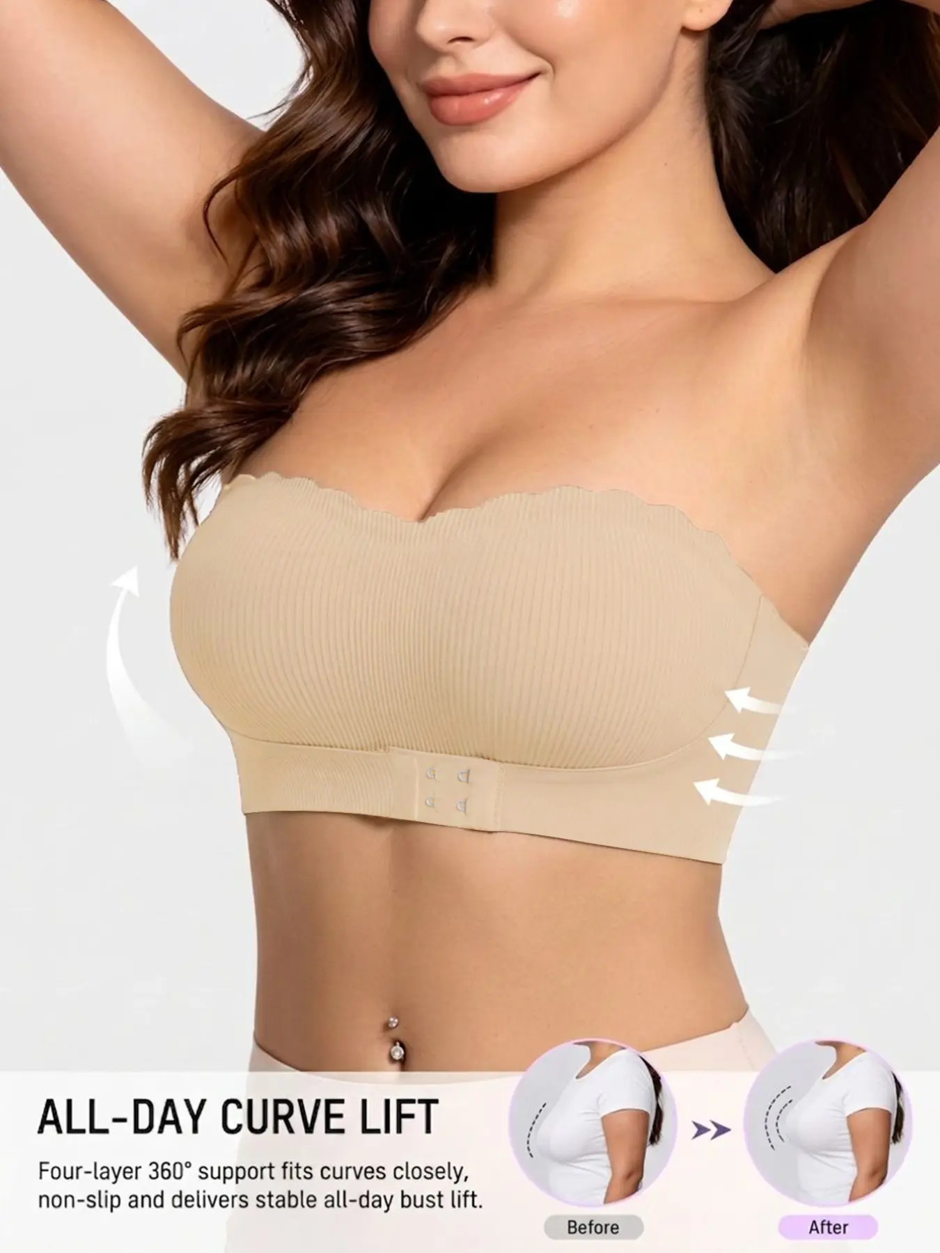 Women's Solid Color/floral Print Strapless Bra, Minimalist  Push Up Invisible Bandeau Bra, Women's Lingerie for All Seasons, Womenswear