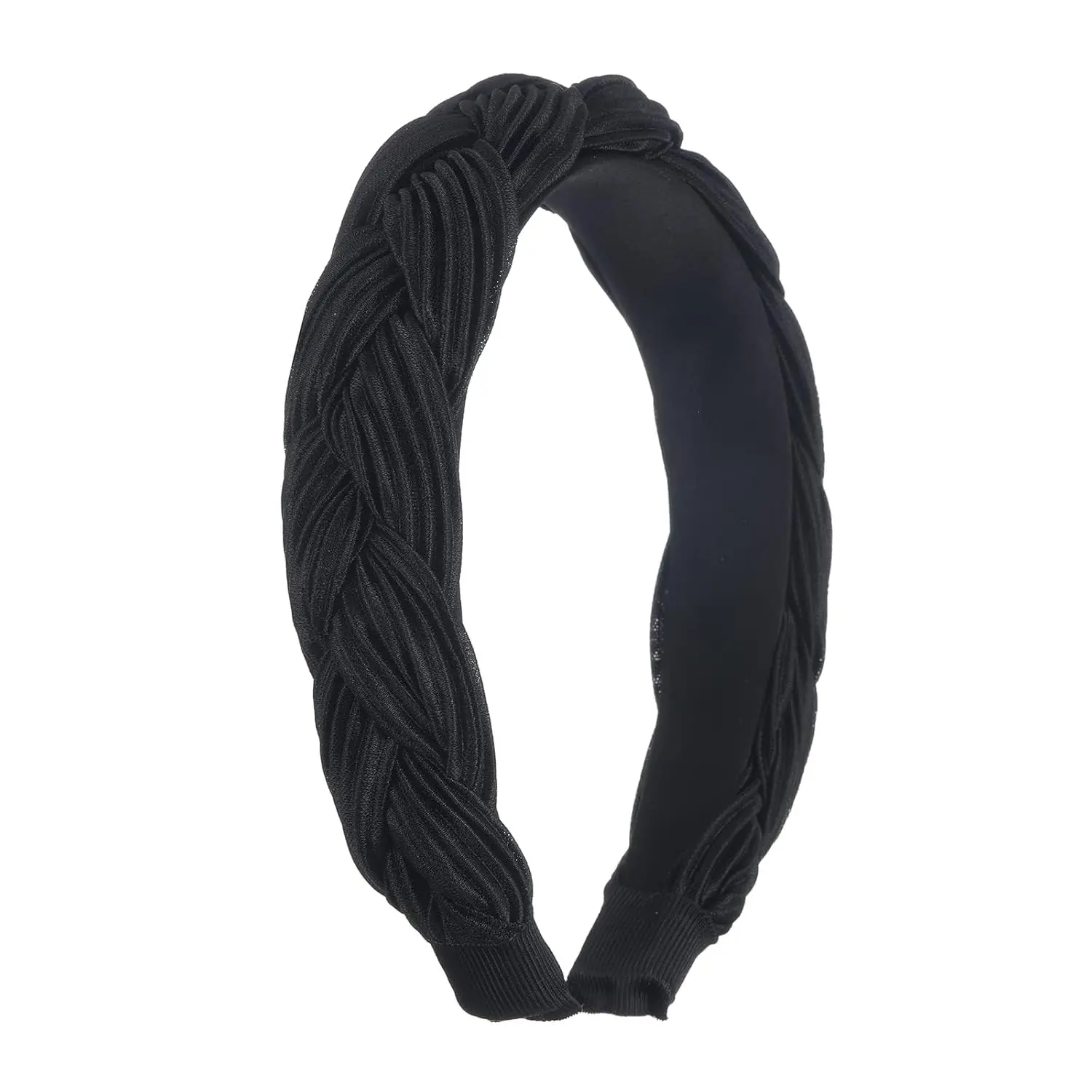 Women's Thick Black Velvet Braided Handmade Wide Headbands - Cute Hair Accessories for Thin Hair, Ideal for Skincare Face-Washing & Boho Spring Use, Black Velvet Headbands
