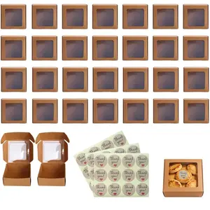 30 Pack Foldable Gift Boxes – 9.5×9.5×3.5 cm paper favor boxes with clear window and 36 Thank You stickers. Perfect for candy, cookies, desserts, wedding favors, birthdays, baby showers, parties and gift packaging.